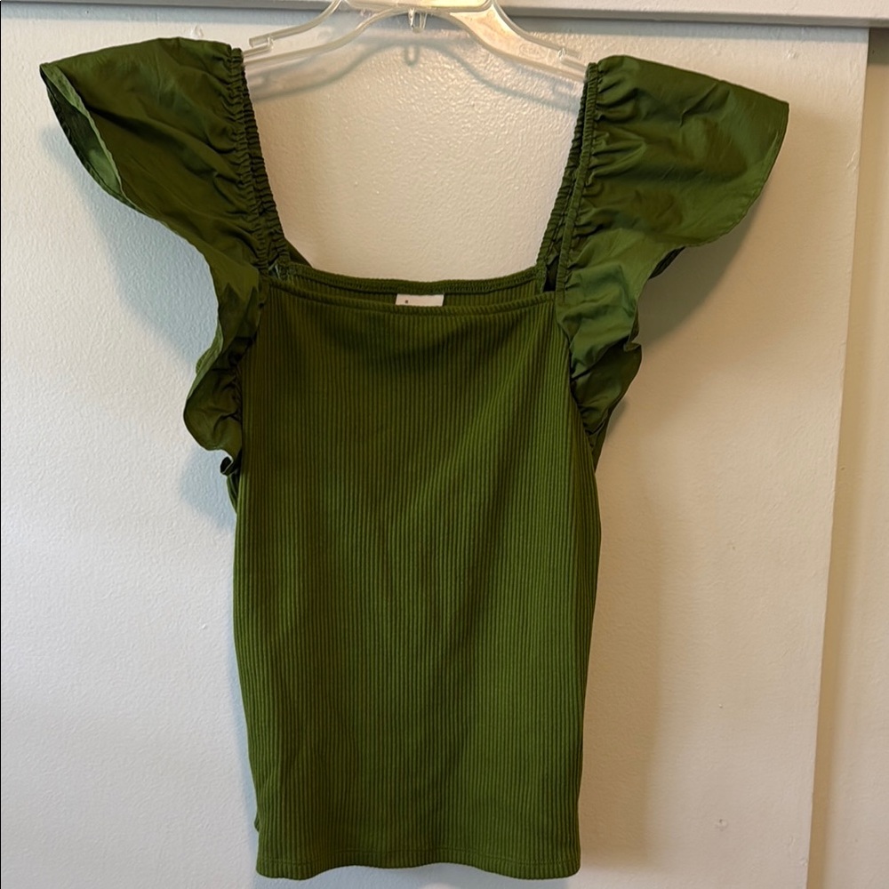 A New Day Green Ruffled Flutter Sleeve Blouse